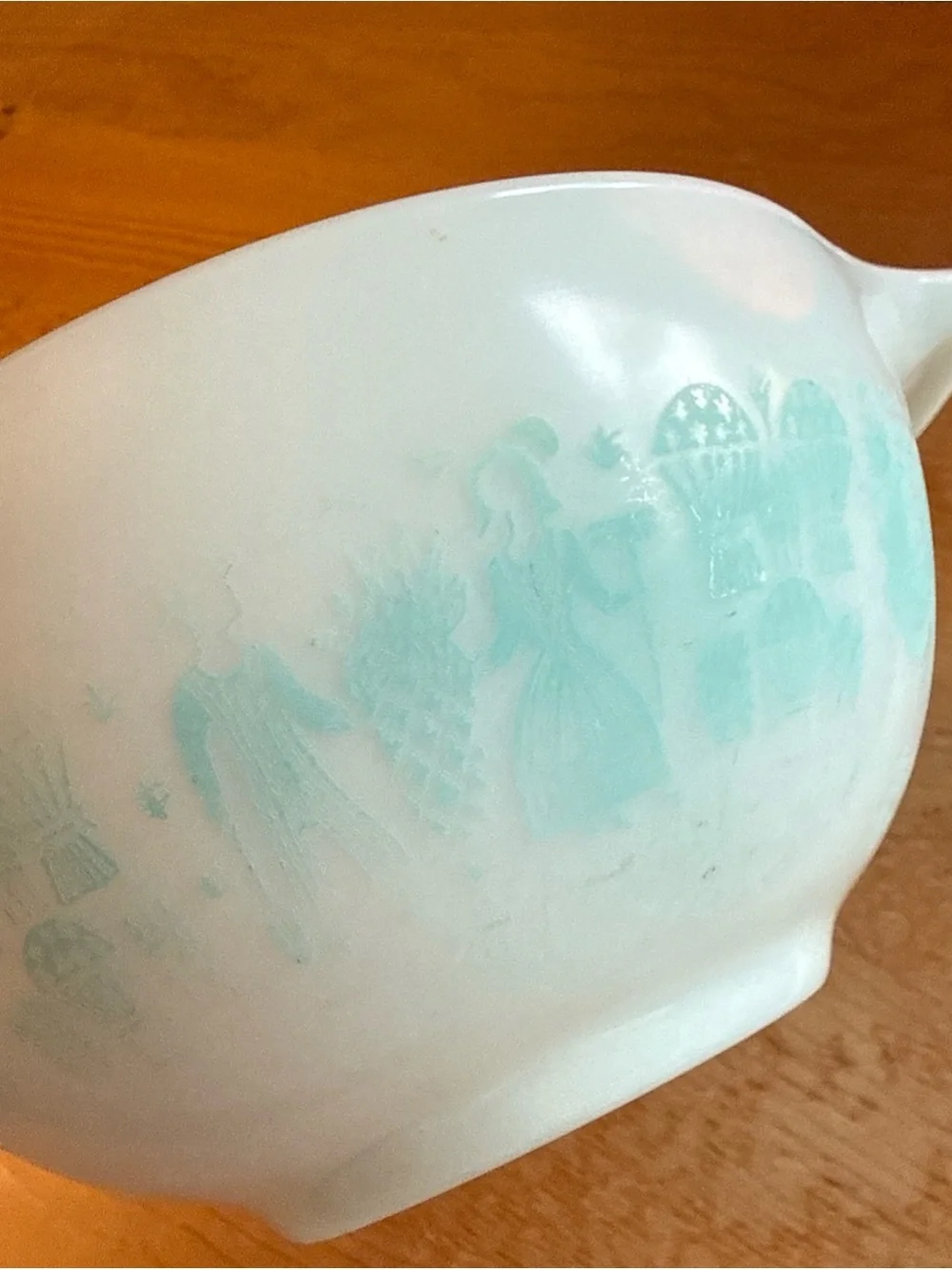 VTG Pyrex Cinderella mixing bowl turquoise White Butterprint, Refrigerator Dish